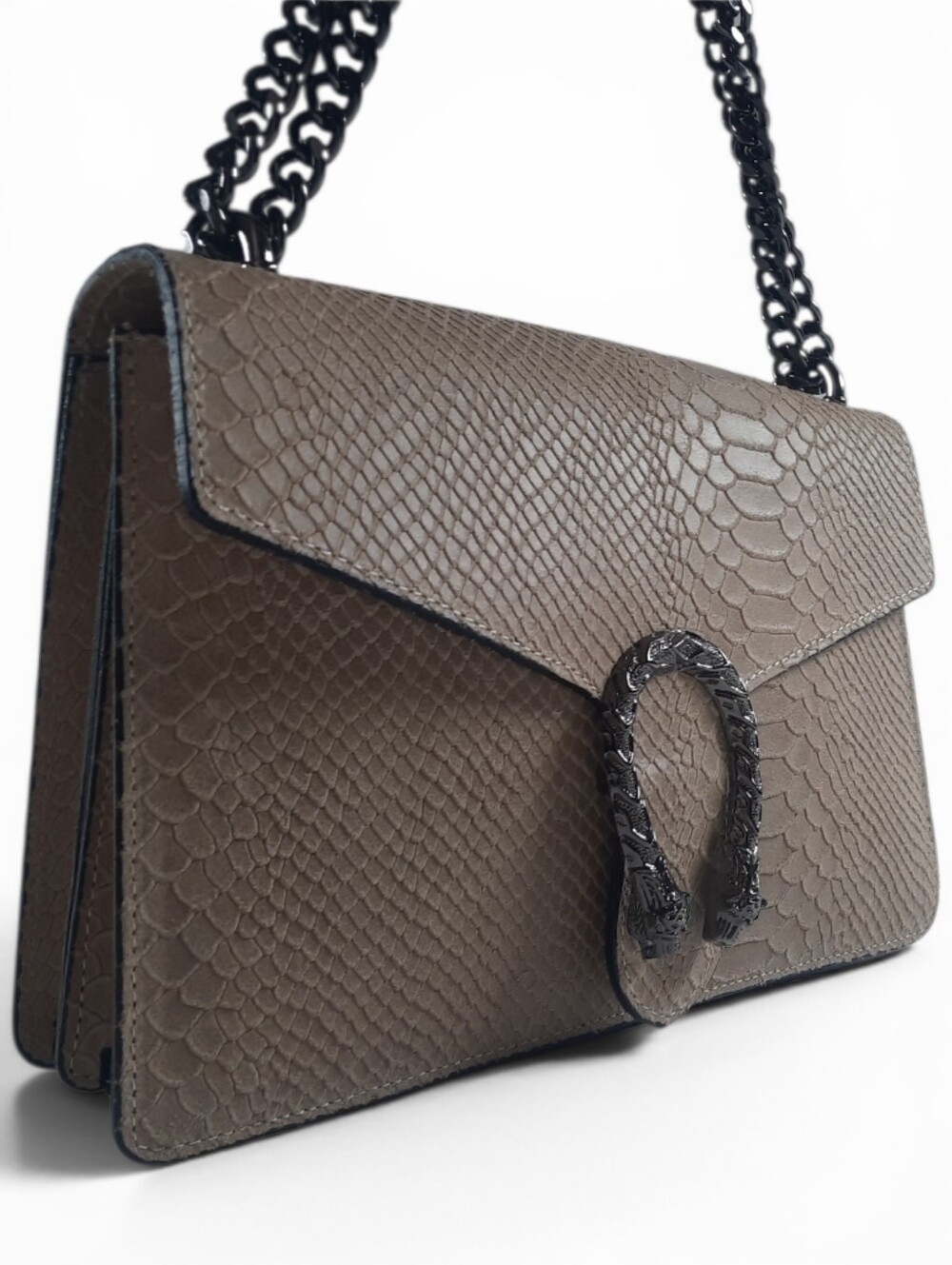 CORO Italy Cobra Embossed Leather Convertible Chain Crossbody Shoulder Bag